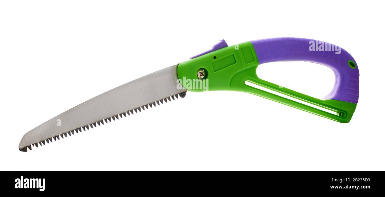 garden tool saw with clipping path on a white isolated background Stock Photo