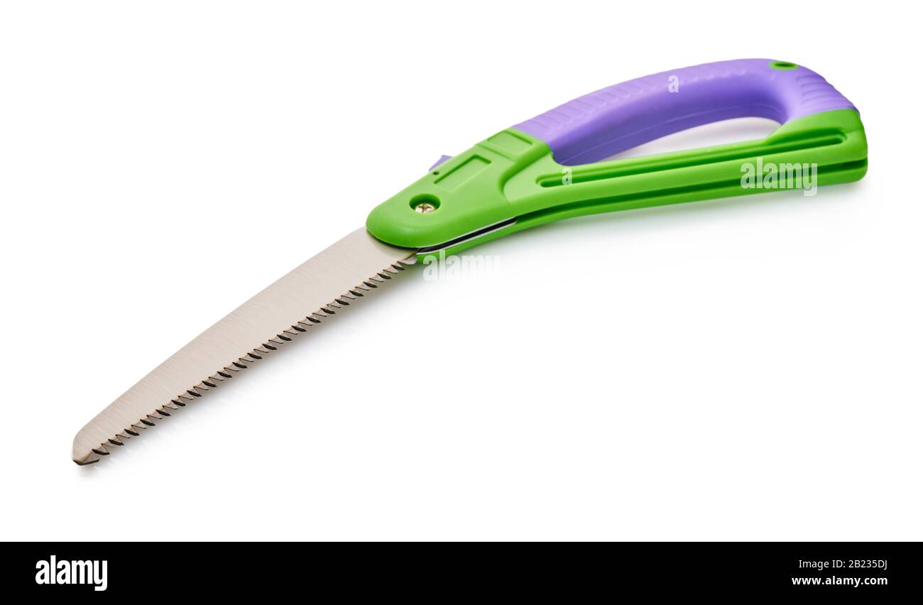 garden tool saw on a white isolated background Stock Photo
