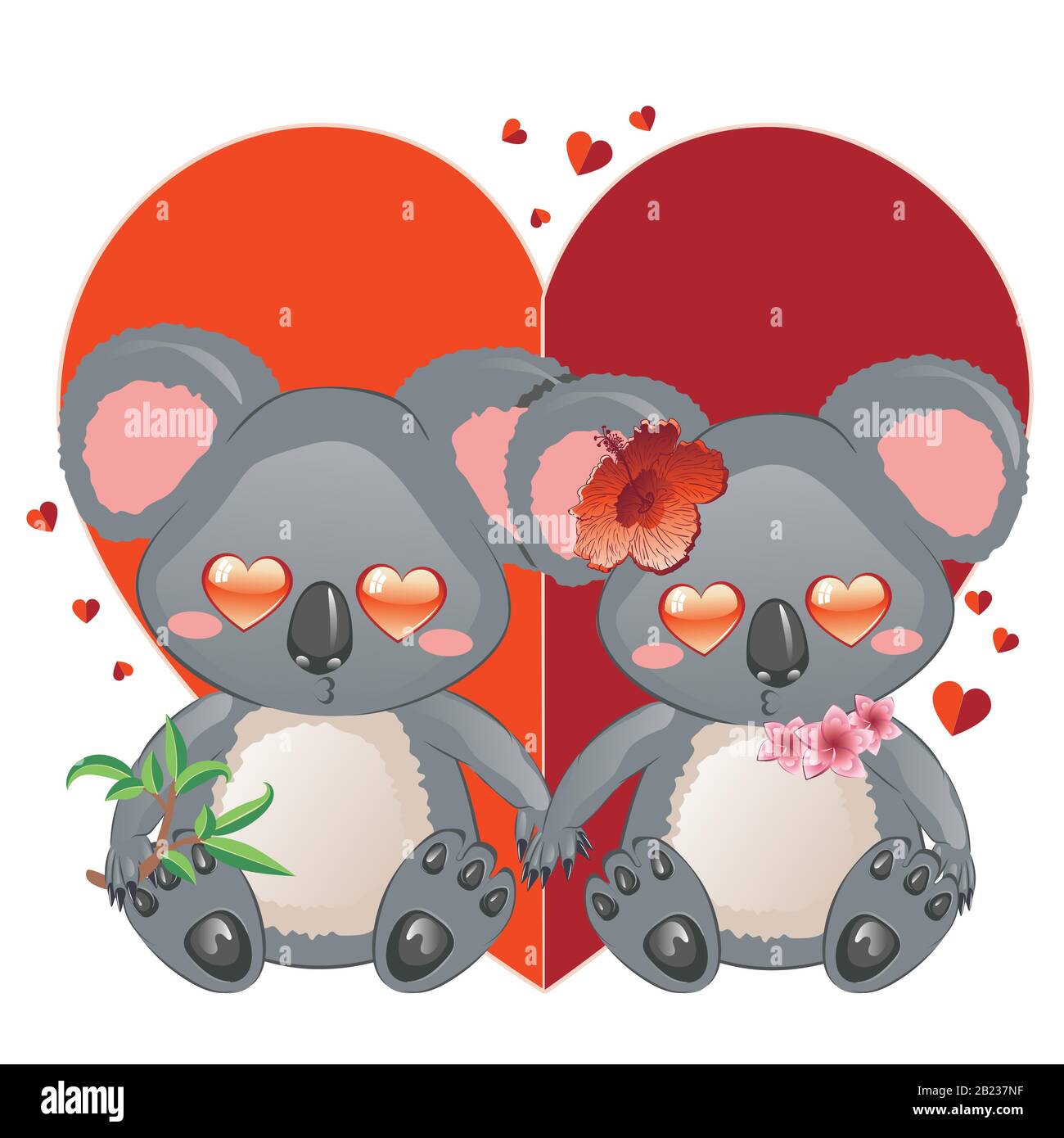 Cute Cartoon Couple Of Koala Bears Lovely Valentines Day Illustration Stock Vector Image Art Alamy