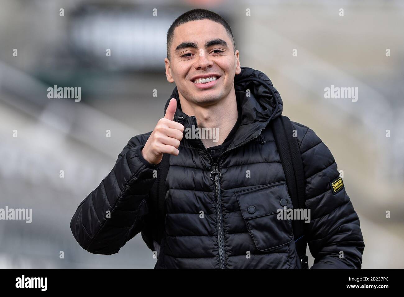 NEWCASTLE UPON TYNE, ENGLAND - FEBRUARY 29TH Miguel Almir-n (24) of Newcastle United arriving before the Premier League match between Newcastle United and Burnley at St. James's Park, Newcastle on Saturday 29th February 2020. (Credit: Iam Burn | MI News) Photograph may only be used for newspaper and/or magazine editorial purposes, license required for commercial use Credit: MI News & Sport /Alamy Live News Stock Photo