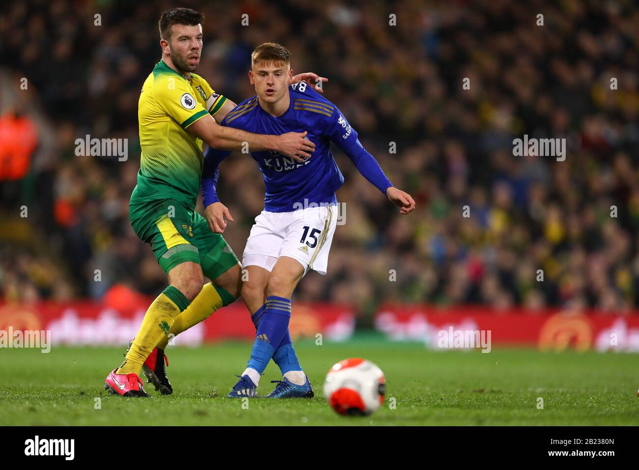 Grant Hanley Of Norwich City And Harvey Barnes Of Leicester City In Action Norwich City V Leicester City Premier League Carrow Road Norwich Uk 28th February 2020 Editorial Use Only