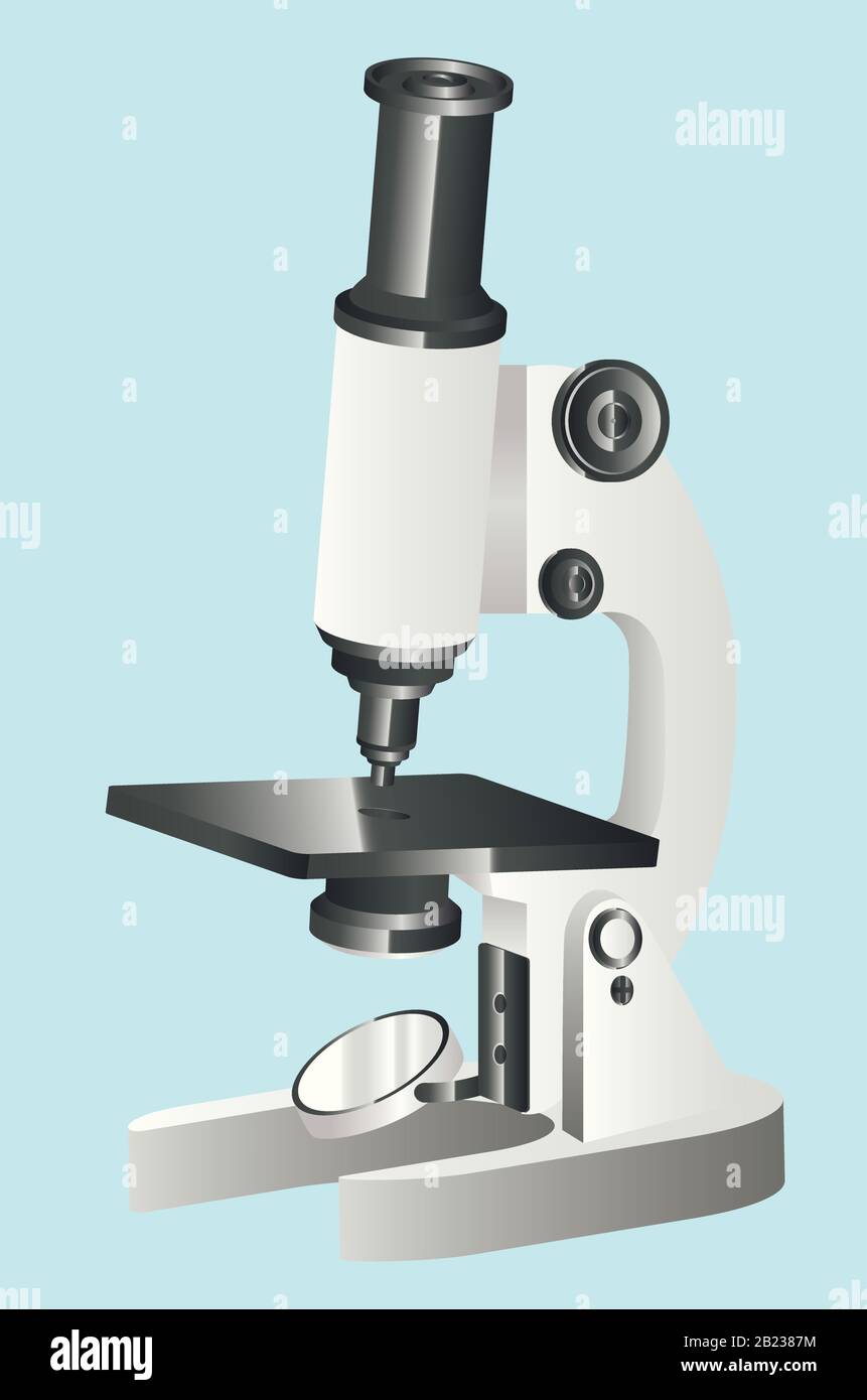 Microbiology, pharmaceutical tool, laboratory microscope detailed illustration. Stock Vector