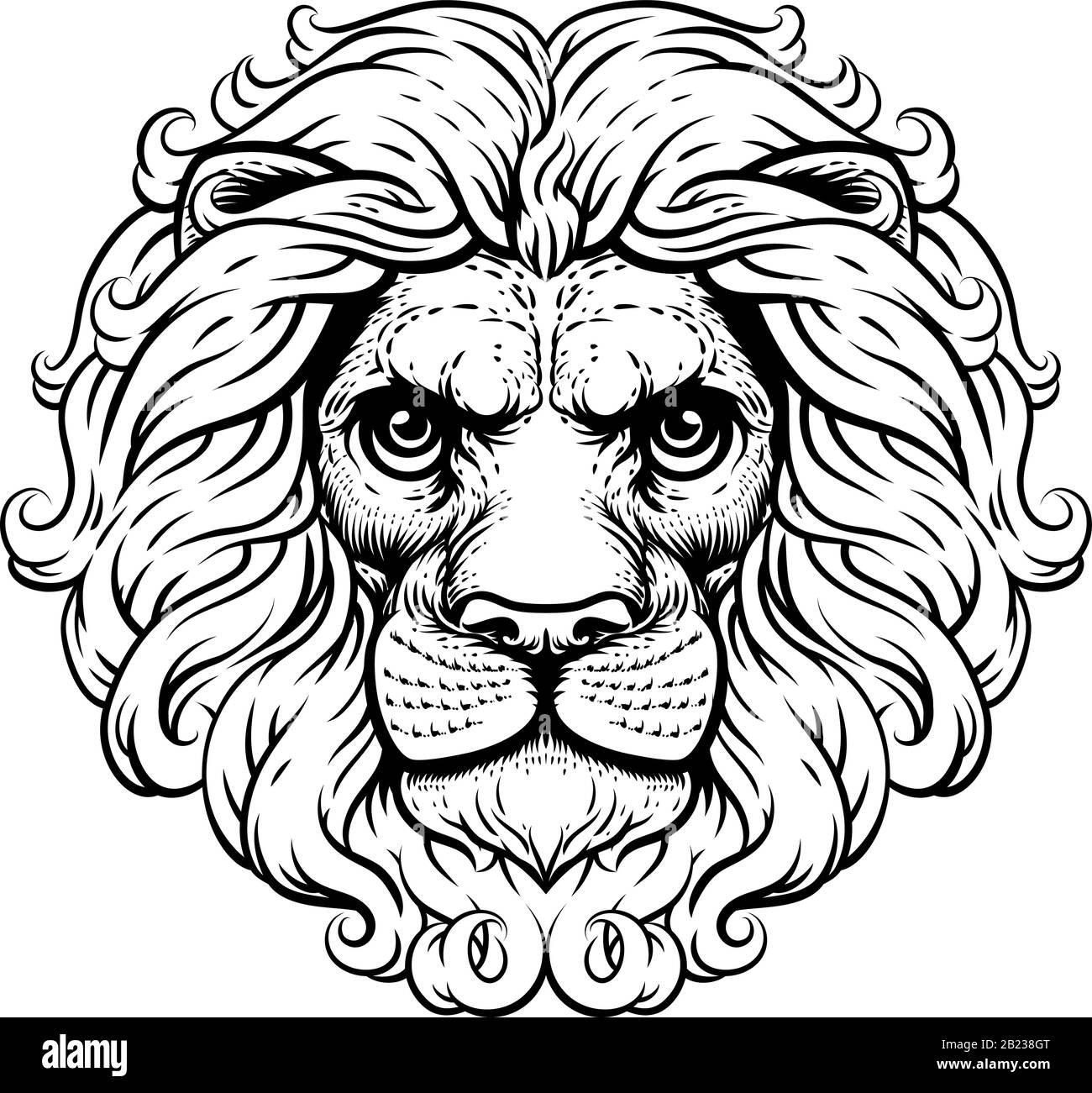 Lion Leo Fierce Lions Head Woodcut Animal Icon Stock Vector