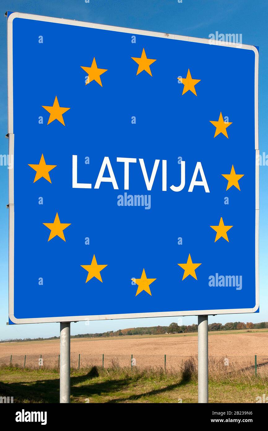 EU-Hinweisschild- Lettland Stock Photo