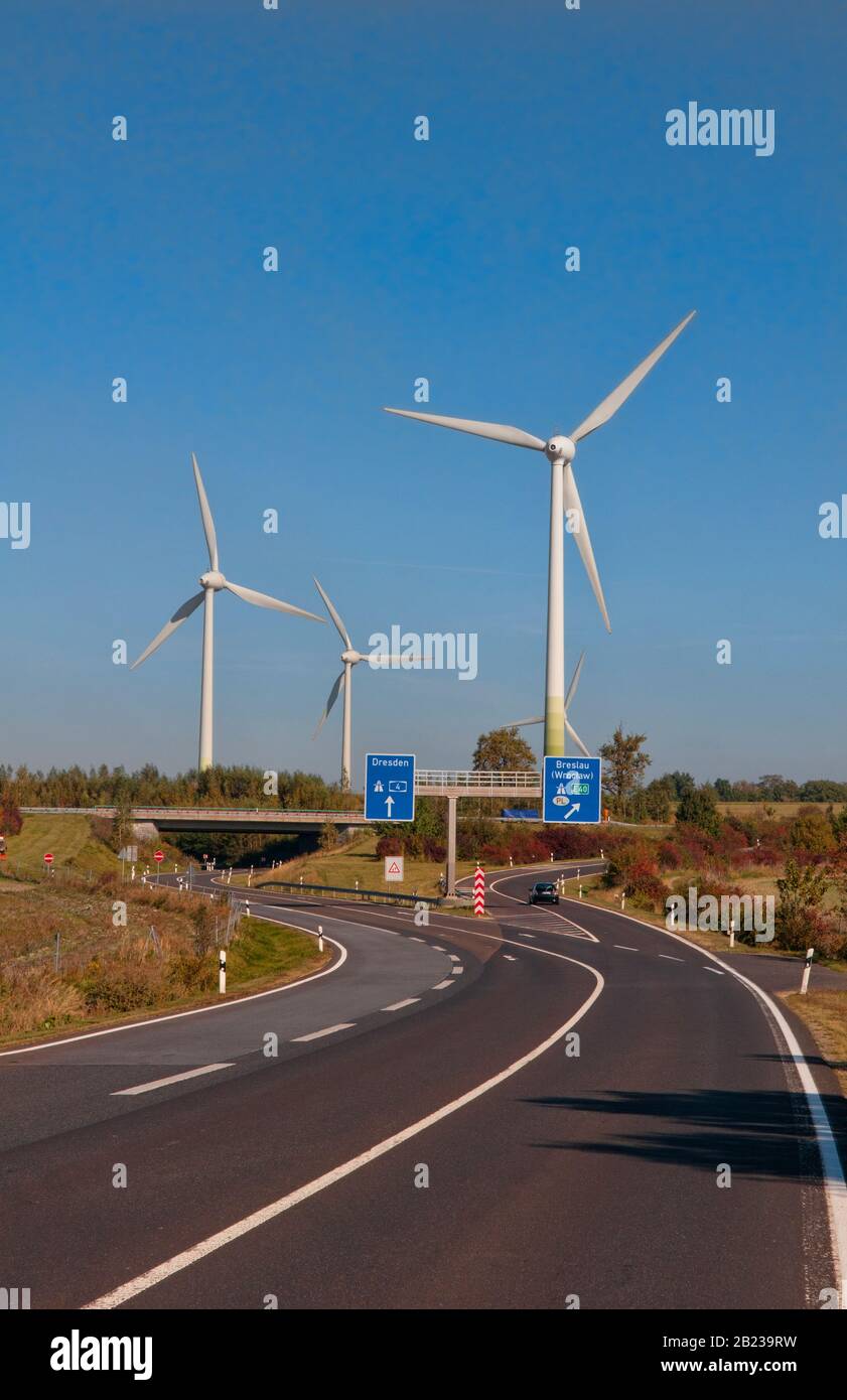 Autobahn In Deutschland Im Hintergrund Windkraftraeder Stock Photo Alamy
