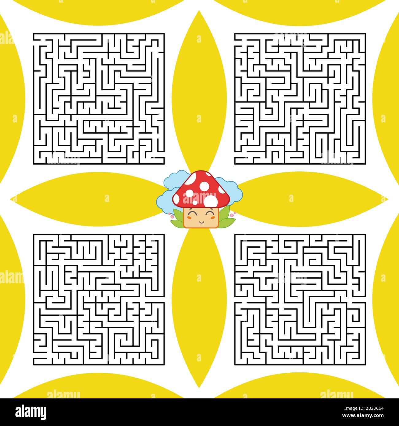 A set of square labyrinths. A game for children and adults. Simple flat ...