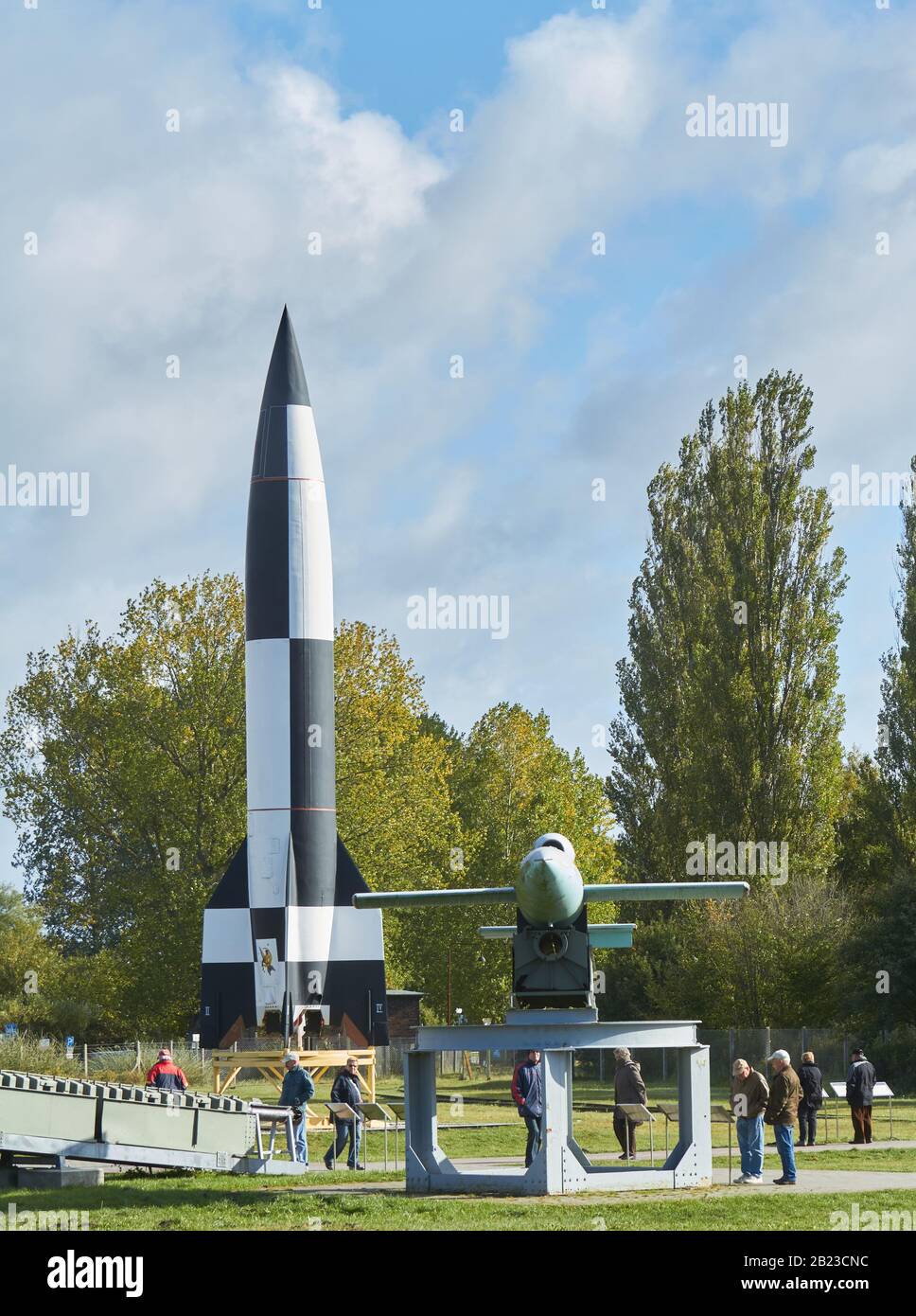 V1 and V2 rockets at Peenemunde, Germany Stock Photo