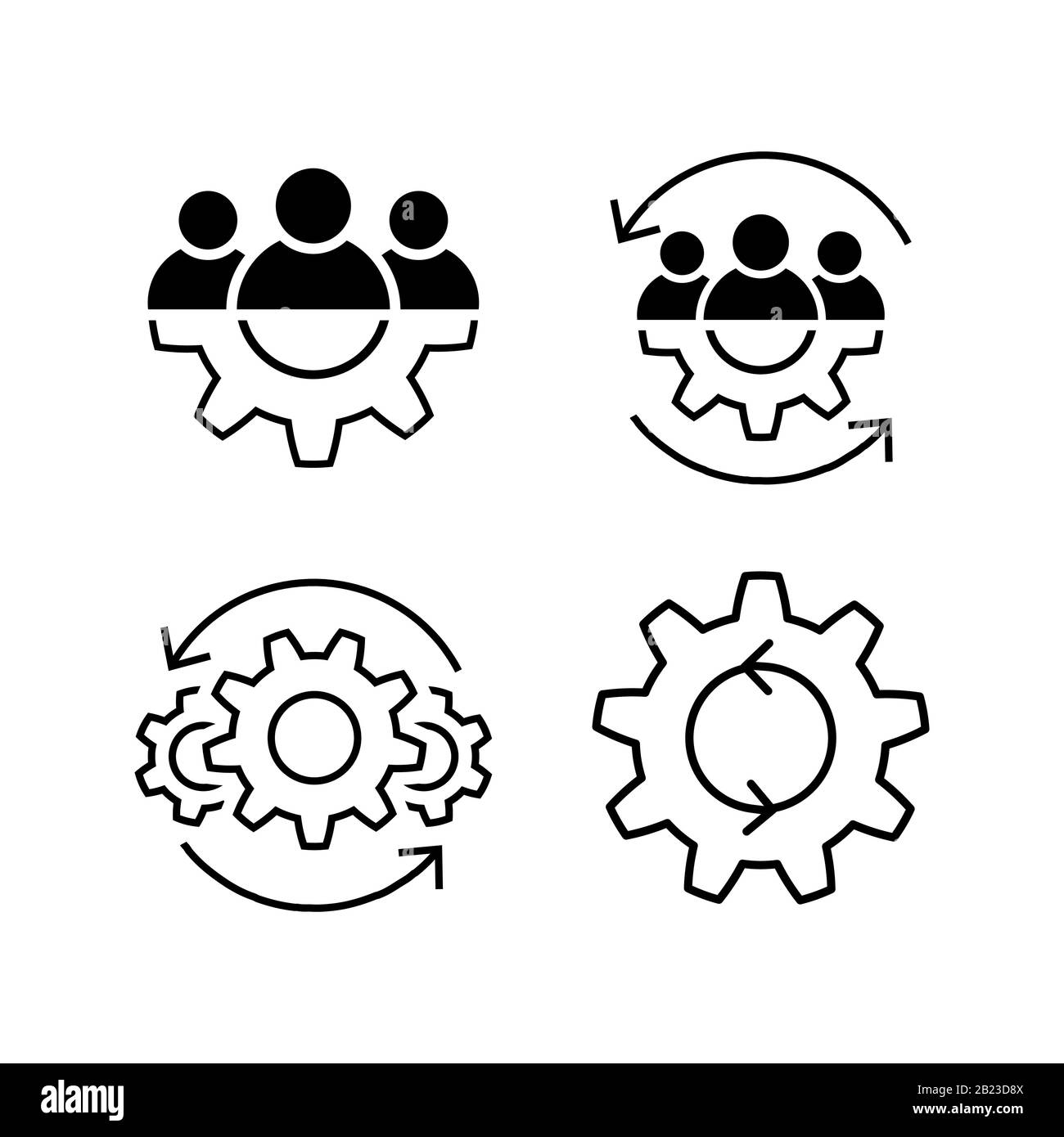 Teamwork line icon set in flat. Leadership symbols Stock Vector