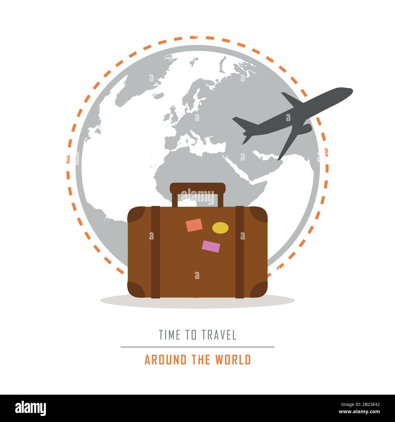 time to travel around the world with suitcase and plane vector illustration EPS10 Stock Vector