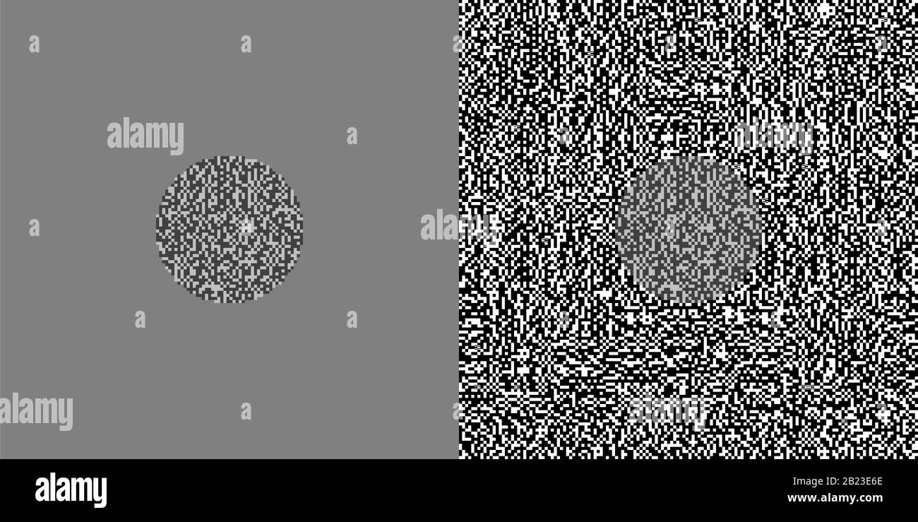 Chubb optical illusion or error in visual perception. The two circle shapes in the center are identical, but they appear different. Stock Photo