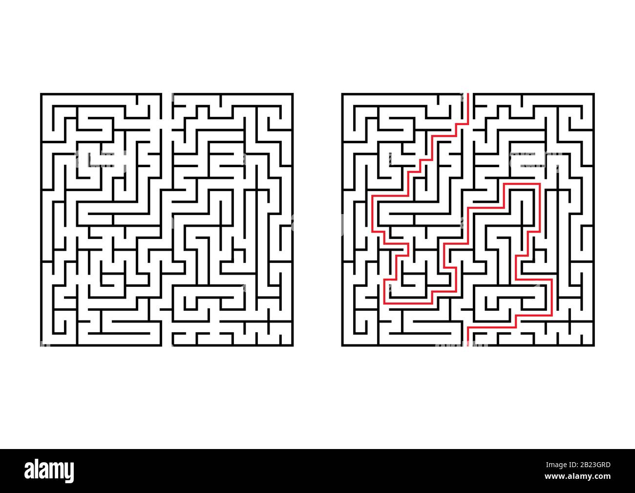 Abstract square maze. Simple flat vector illustration isolated on white background. With the answer Stock Vector