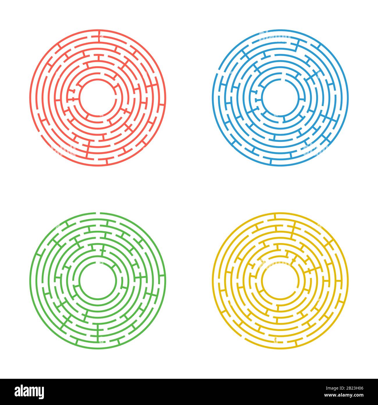 Abstract round maze. A set of four labyrinths. An educational game for ...