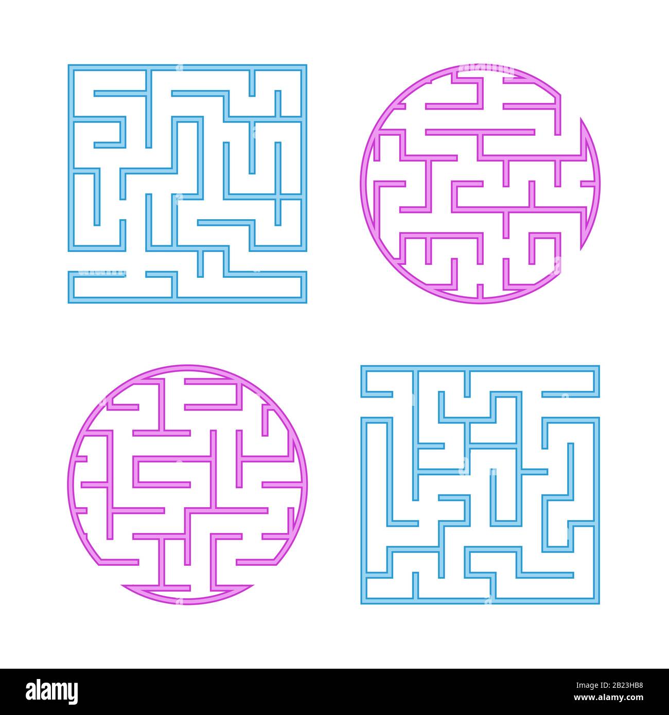 A set of colored labyrinths for children. A square, round maze. Simple ...