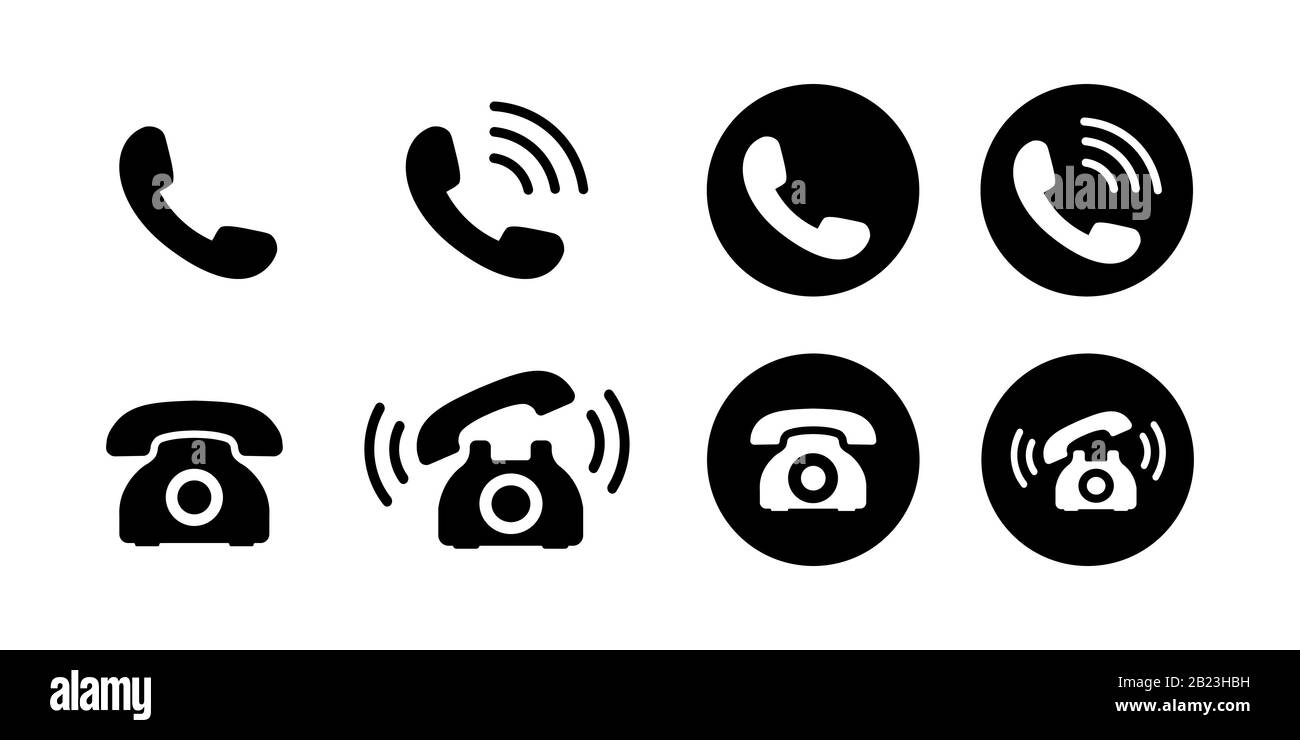 Retro phone icon set. Black phone symbols Stock Vector