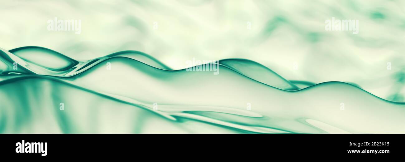 Abstract Liquid background, panoramic header with green water curved ...