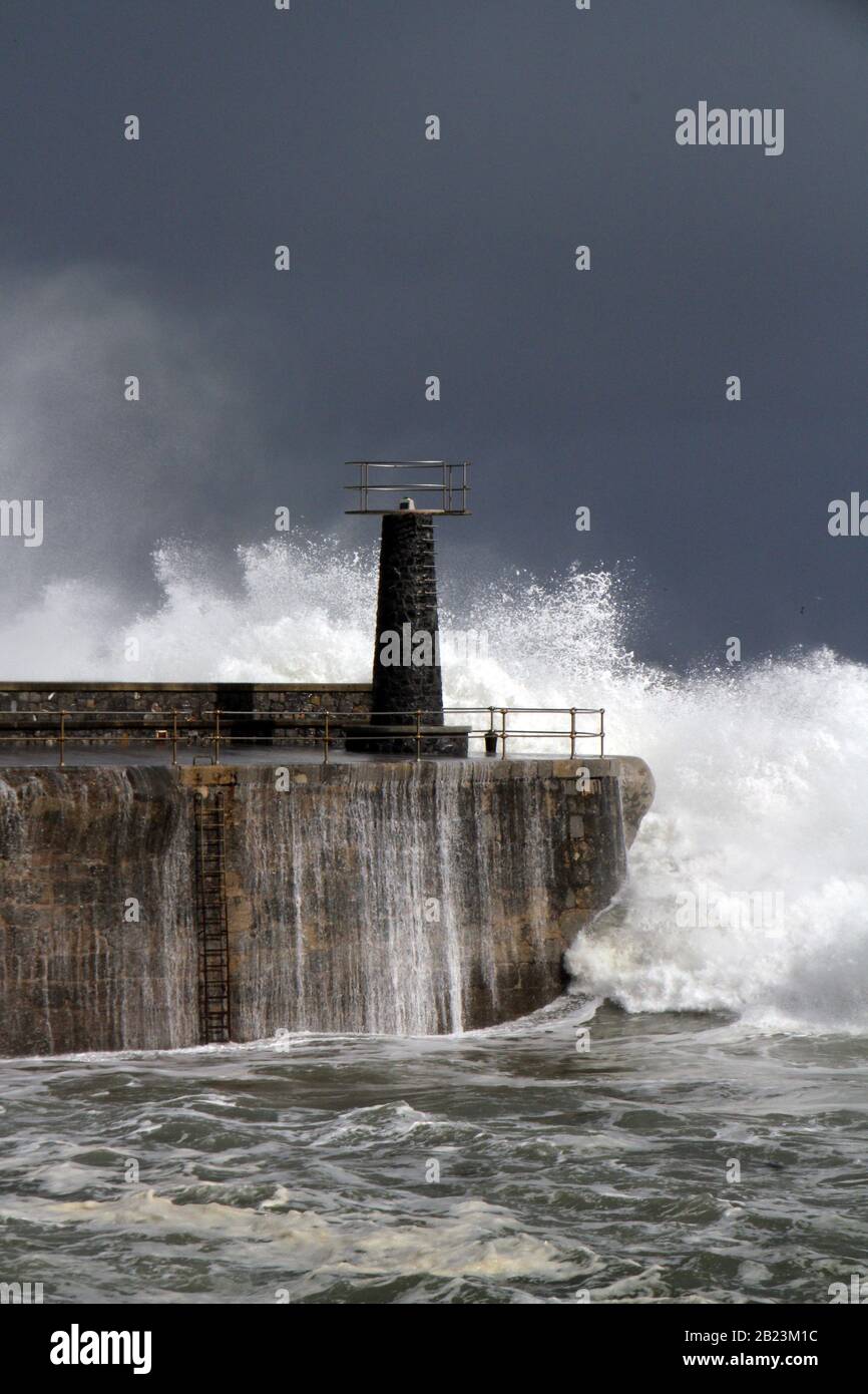 lekeitio maritime storm on the Basque coast Stock Photo