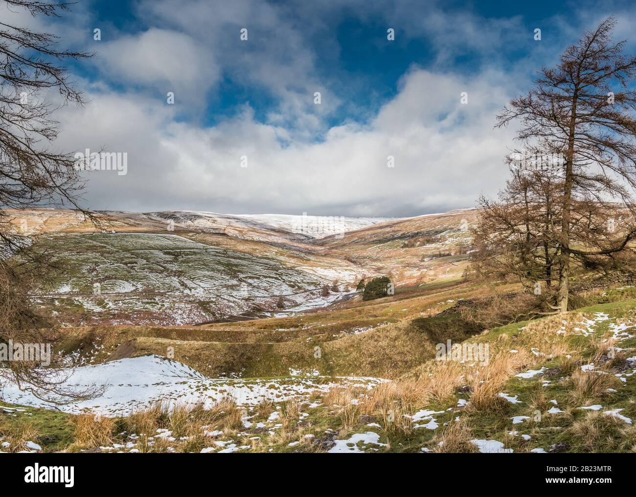 A panoramic wintry scene in the Hudes Hope valley, near Middleton in Teesdale Stock Photo