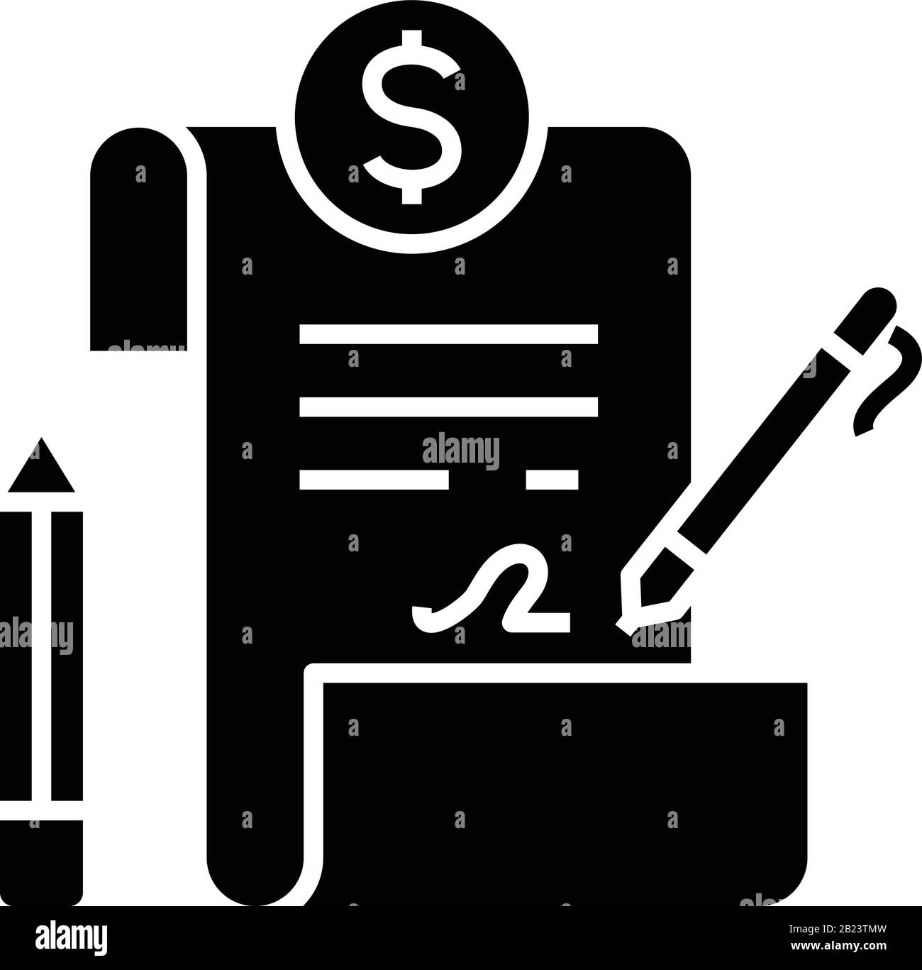 Financial contract black icon, concept illustration, vector flat symbol, glyph sign. Stock Vector