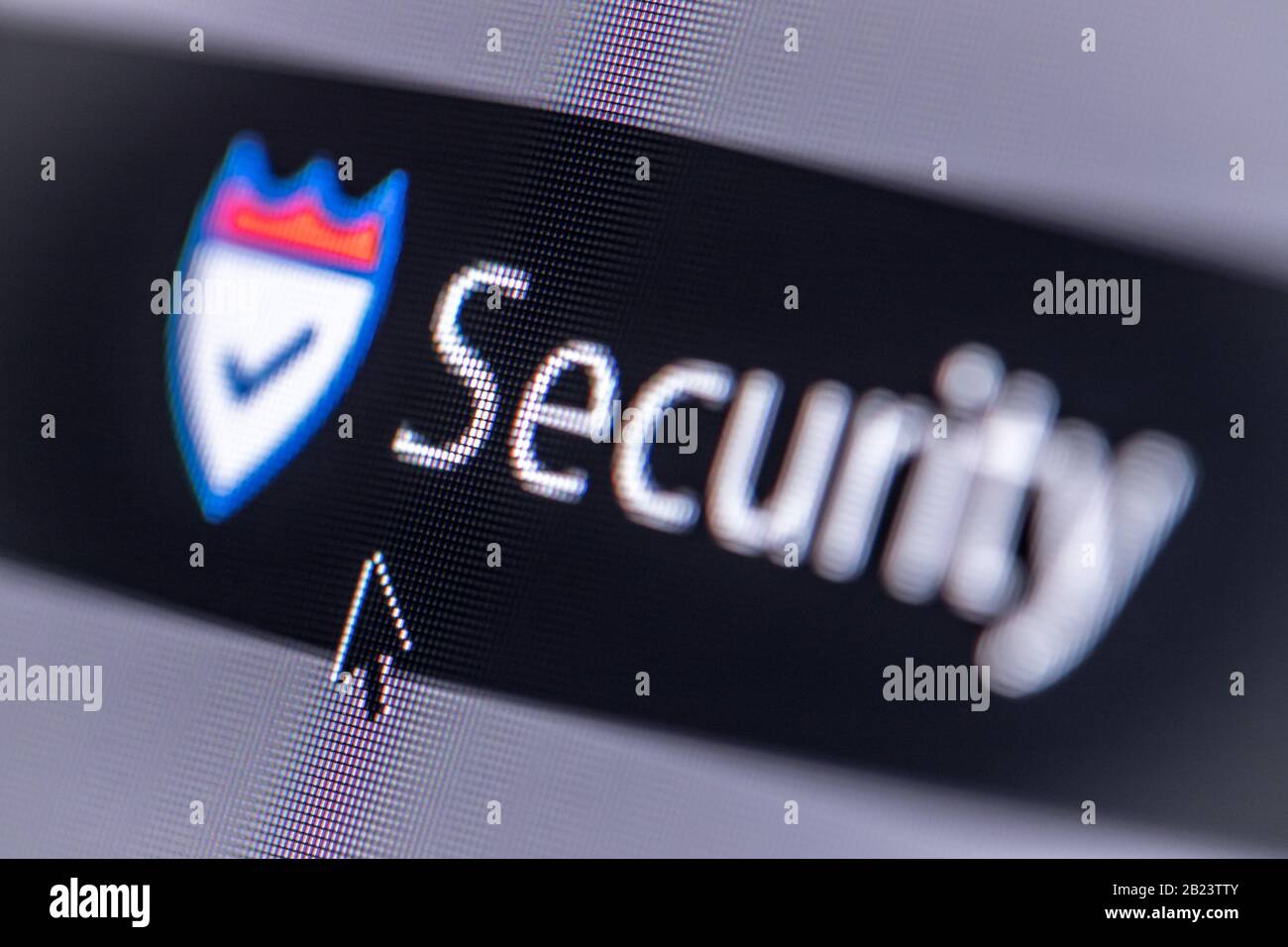 Close up of security symbol on a computer screen. Anti-virus software ...