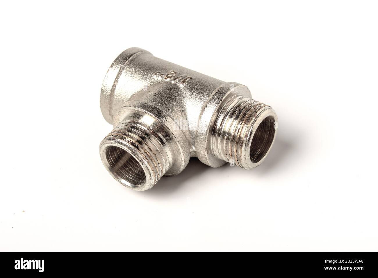 Brass chrome plated fitting for water pipe isolated on white Stock