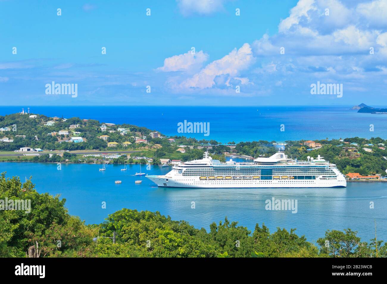 Castries, Saint Lucia - November 23, 2019. Serenade of the Seas docked at the port on a bright clear day Stock Photo
