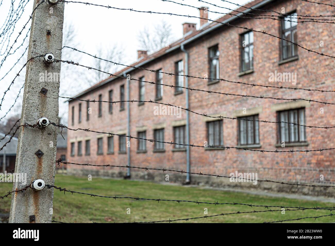 Remains of buildings at Auschwitz - Birkenau Museum and Memorial of the Nazi Death Camps of World War II Stock Photo