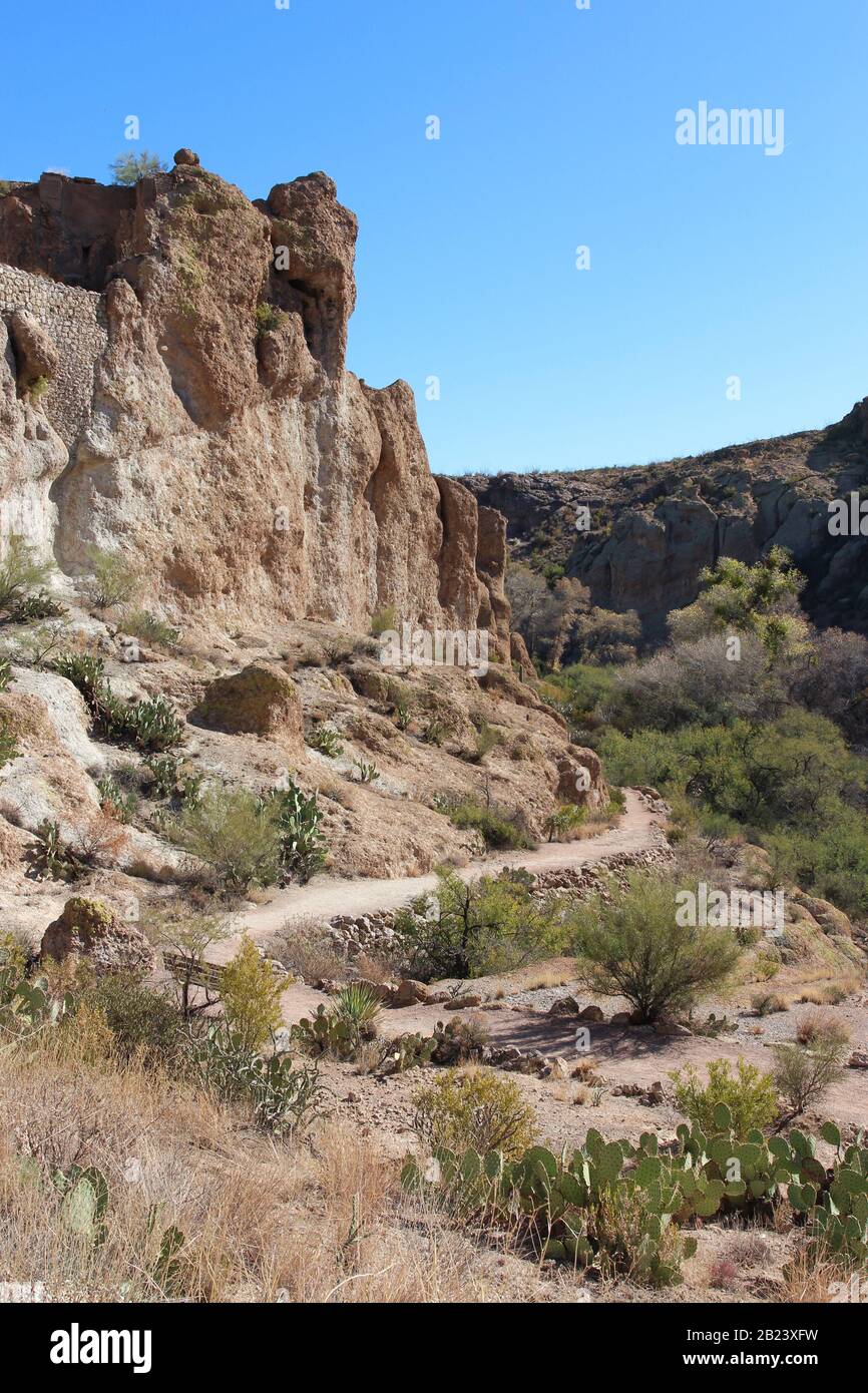 A hiking trail through the mountainous, desert landscape in Superior, Arizona, USA Stock Photo