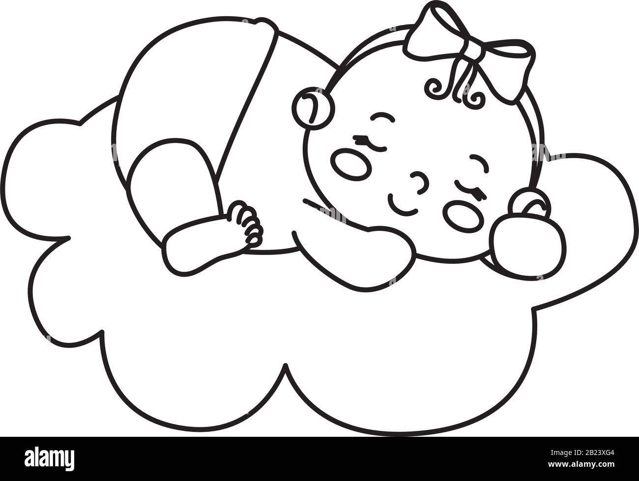 cute little baby girl sleeping in cloud isolated icon Stock Vector ...