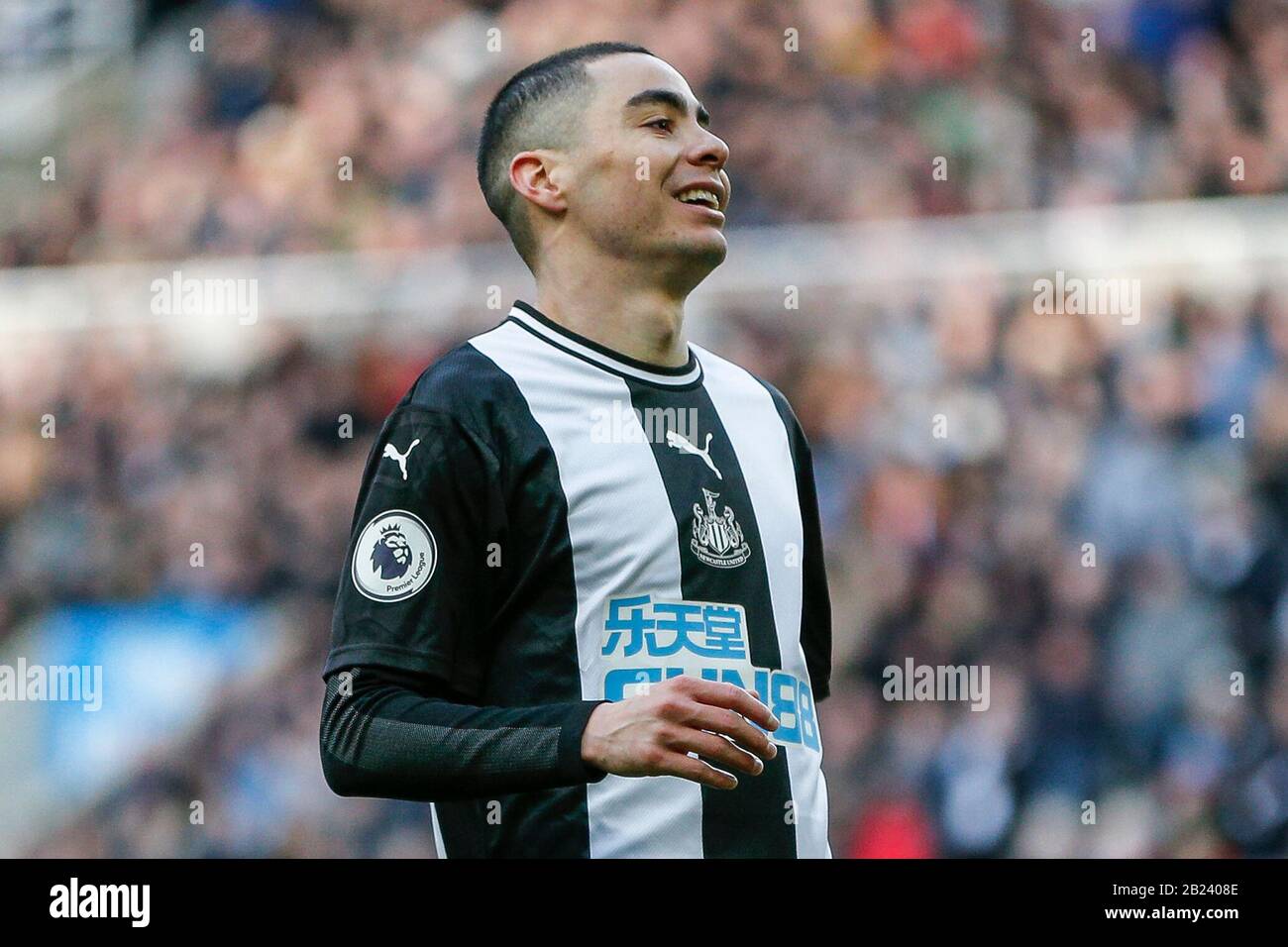 NEWCASTLE UPON TYNE, ENGLAND - FEBRUARY 29TH Miguel Almir-n (24) of Newcastle United during the Premier League match between Newcastle United and Burnley at St. James's Park, Newcastle on Saturday 29th February 2020. (Credit: Iam Burn | MI News) Photograph may only be used for newspaper and/or magazine editorial purposes, license required for commercial use Credit: MI News & Sport /Alamy Live News Stock Photo