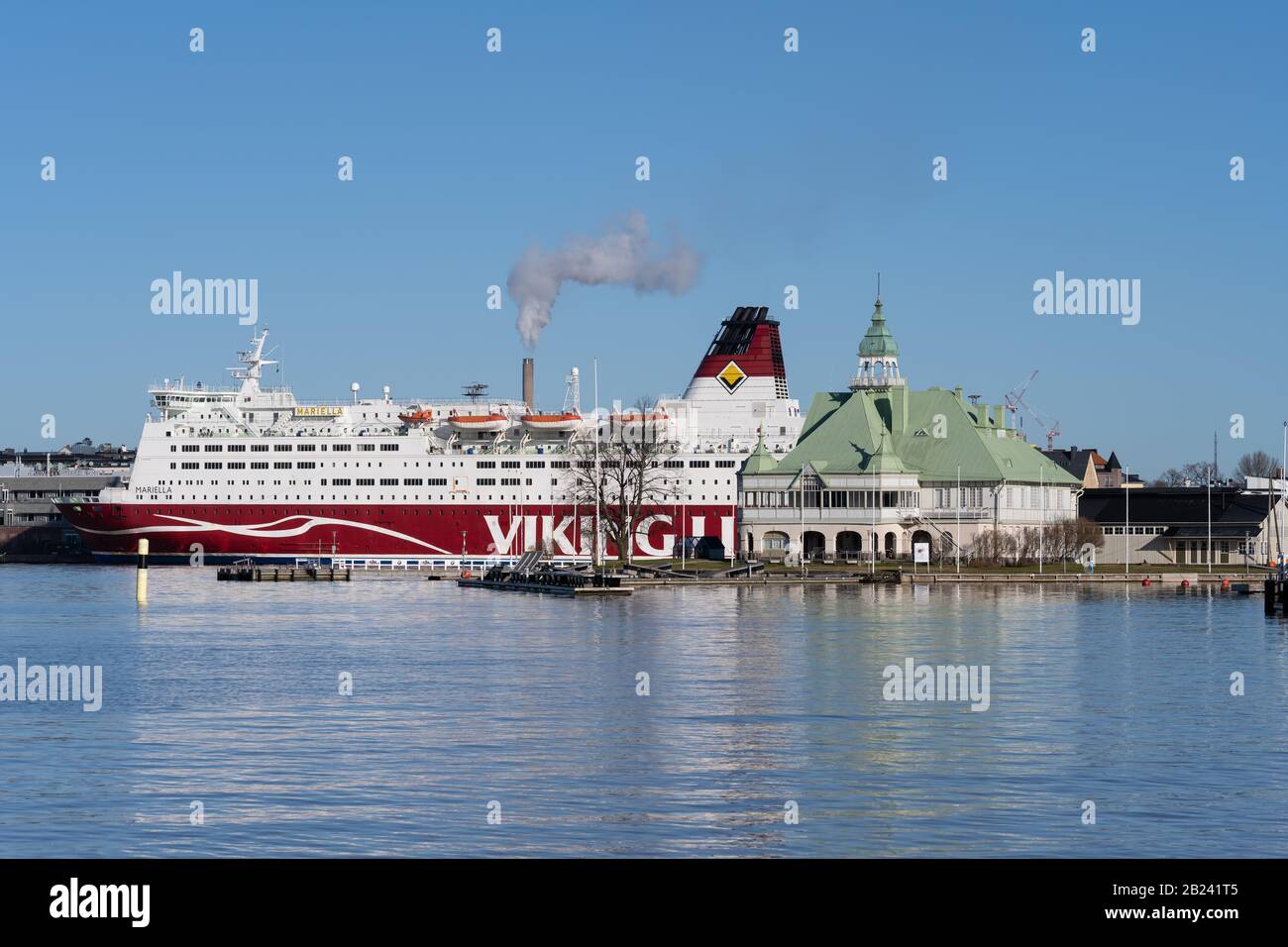 A Viking Line ferry docked in Helsinki, Finland. Stock Photo