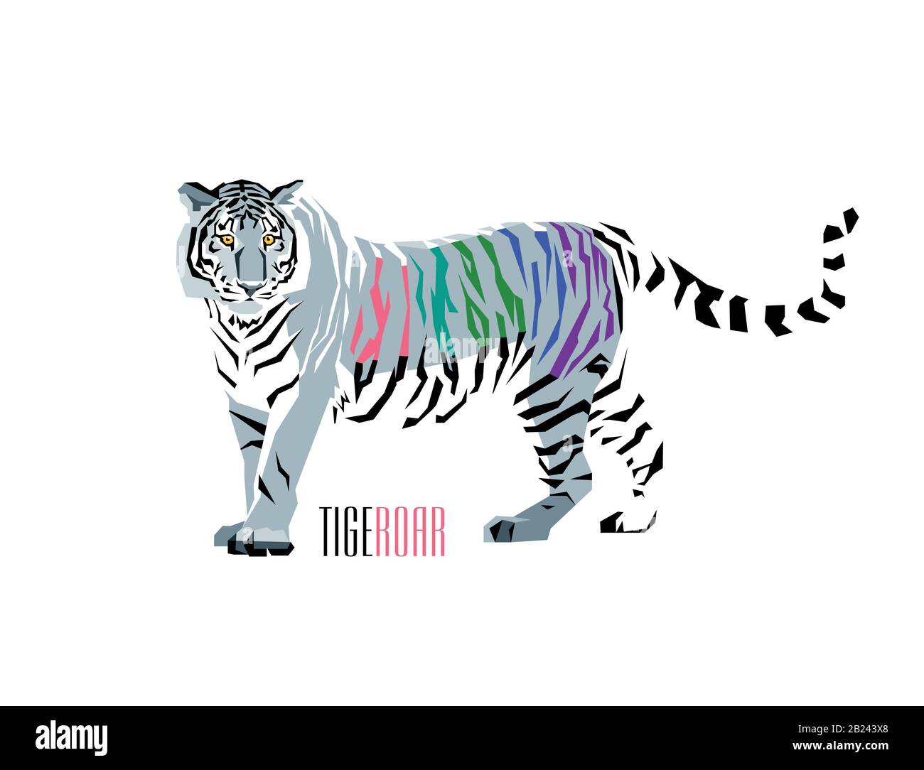 Abstract illustration of tiger with colored stripes. WPAP style. Vector Illustration. Stock Vector