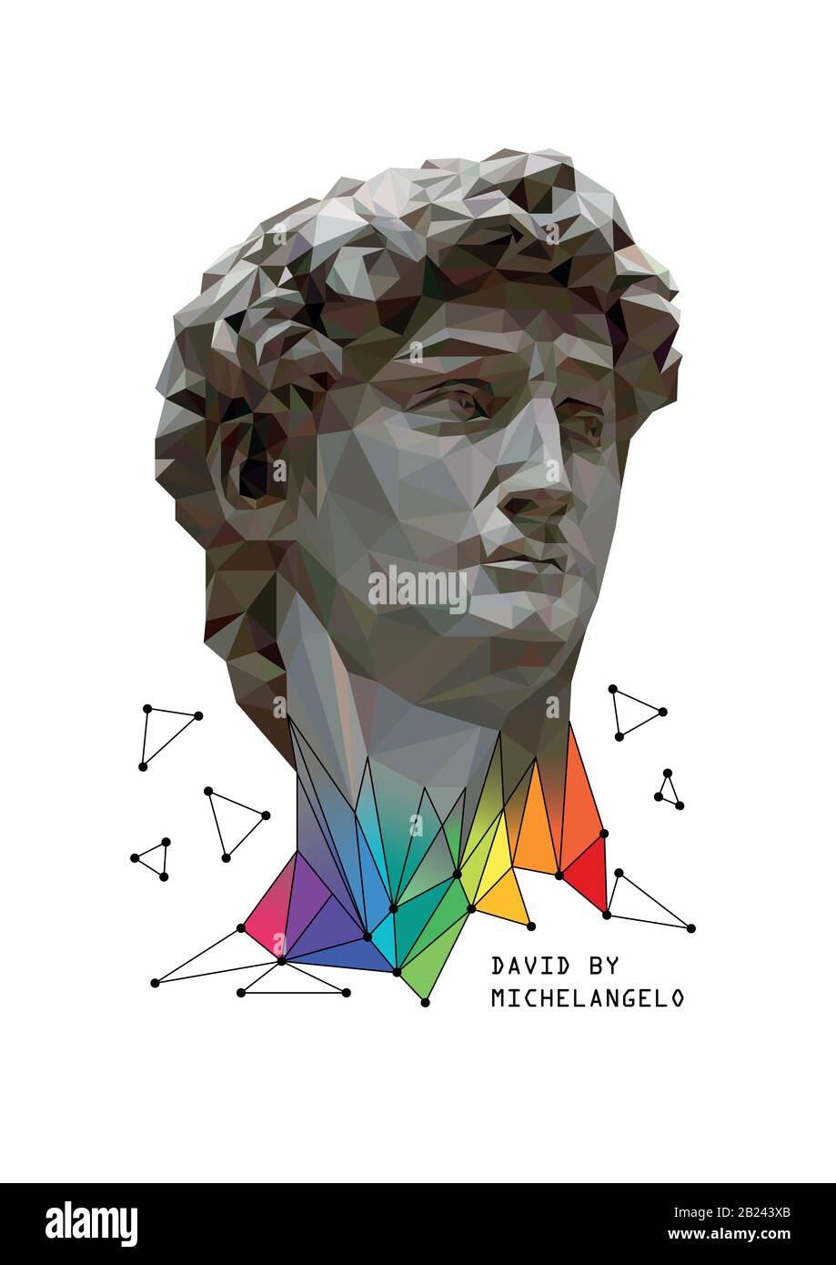 Abstract Illustration of David by Michelangelo with colorful elements. White background. Low poly Style. Vector illustration. Stock Vector