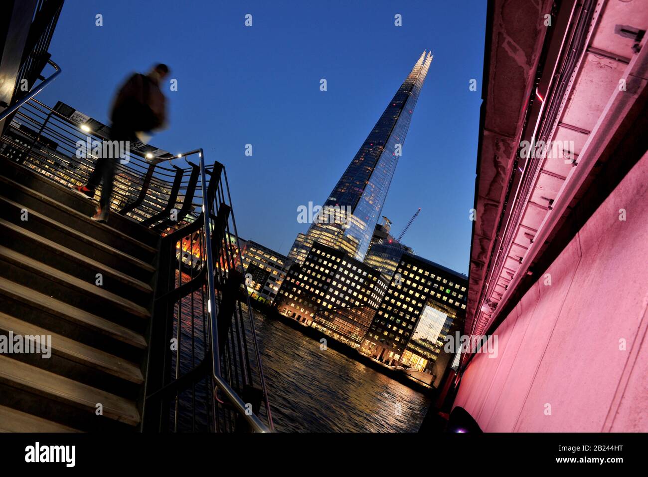 The Shard in London seen from the opposite bank of the River Thames.Interesting angle. Stock Photo