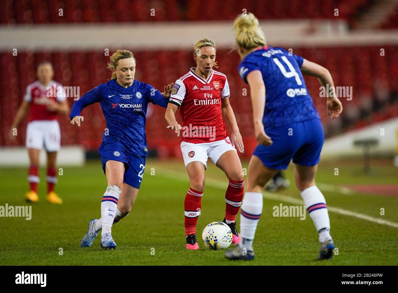 Nottingham England Feb 28th Jordan Nobbs Of Arsenal Center Attacks Against The Chelsea Def During The 2020 Fa Women Continental Tyres League Cup Final Between Arsenal Women And Chelsea Women At The