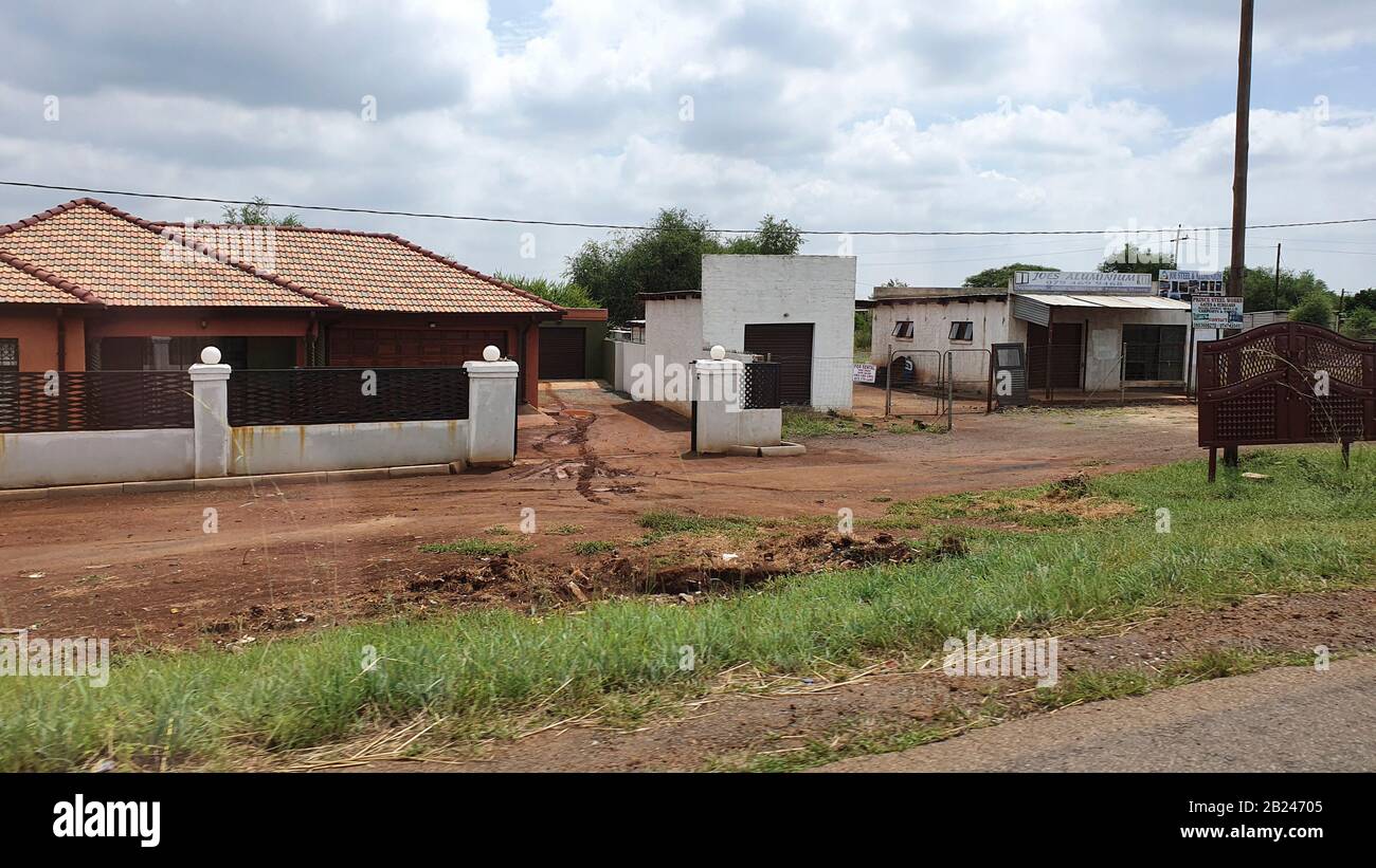 Lekgalonng, South Africa - 23 feb 2020: South African village with various houses both large and small, Here rich and poor live together Stock Photo