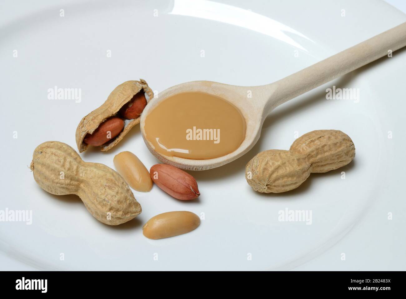 Peanut puree in cooking spoon and peanuts, Germany Stock Photo Alamy