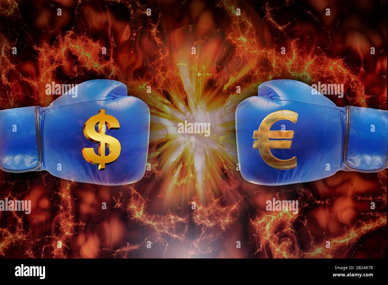 Digital Composing, trade war USA-EU, boxing gloves with dollar and euro, customs dispute, opponent, symbolic image, illustration, Germany Stock Photo