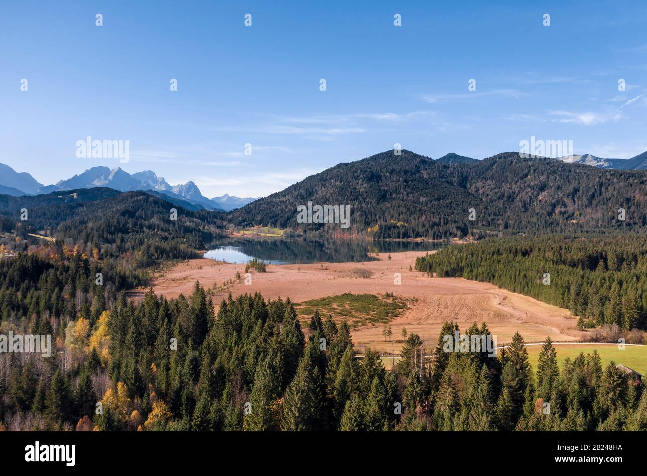 Aerial view, Barmsee near Kruen, Werdenfelser Land, Wetterstein range ...