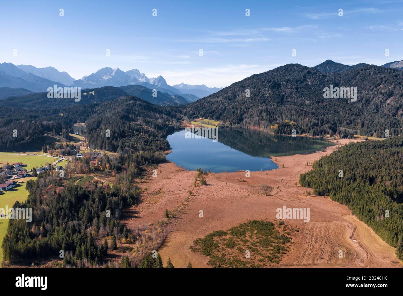 Aerial view, Geroldsee and Barmsee near Kruen, Werdenfelser Land ...
