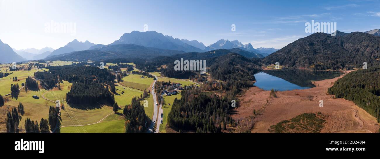 Aerial view, Barmsee near Kruen, Werdenfelser Land, Wetterstein range ...