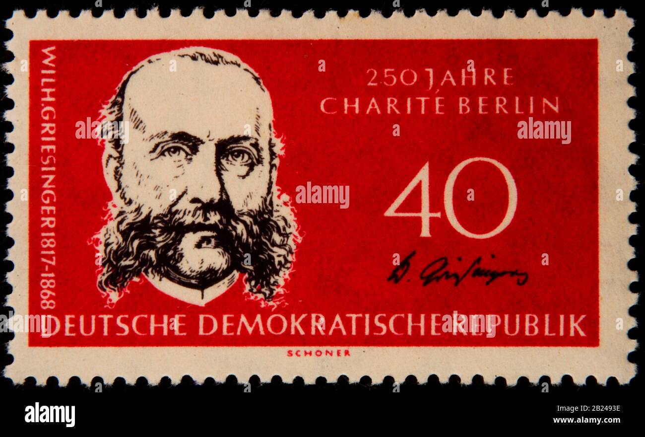 Wilhelm Griesinger, a German neurologist and psychiatrist, portrait on a German stamp Stock Photo