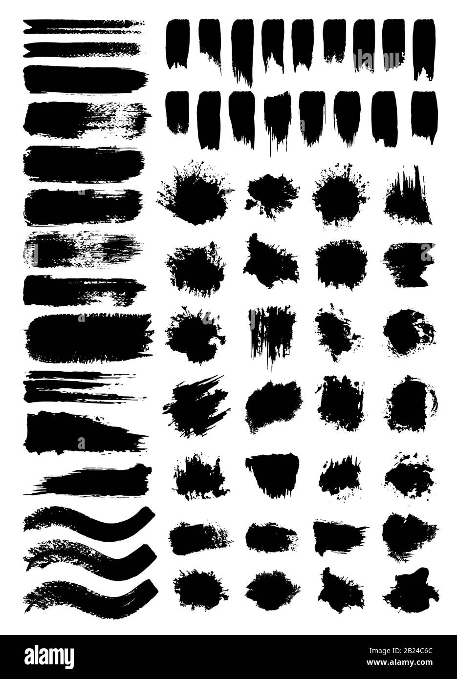 Scribbles and stains vector illustrations set. Chaotic freehand ink pen scrawls and paint blots pack. Messy monochrome drawings. Scratches and watercolor paint spots isolated on transparent backdrop Stock Vector