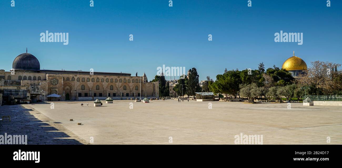 JERUSALEM, ISRAEL - FEBRUARY 1: View of the Mosque of Masjid al-Aqsa on February 1, 2018, Jerusalem, Israel. Al Aksa is the third holiest place of Isl Stock Photo