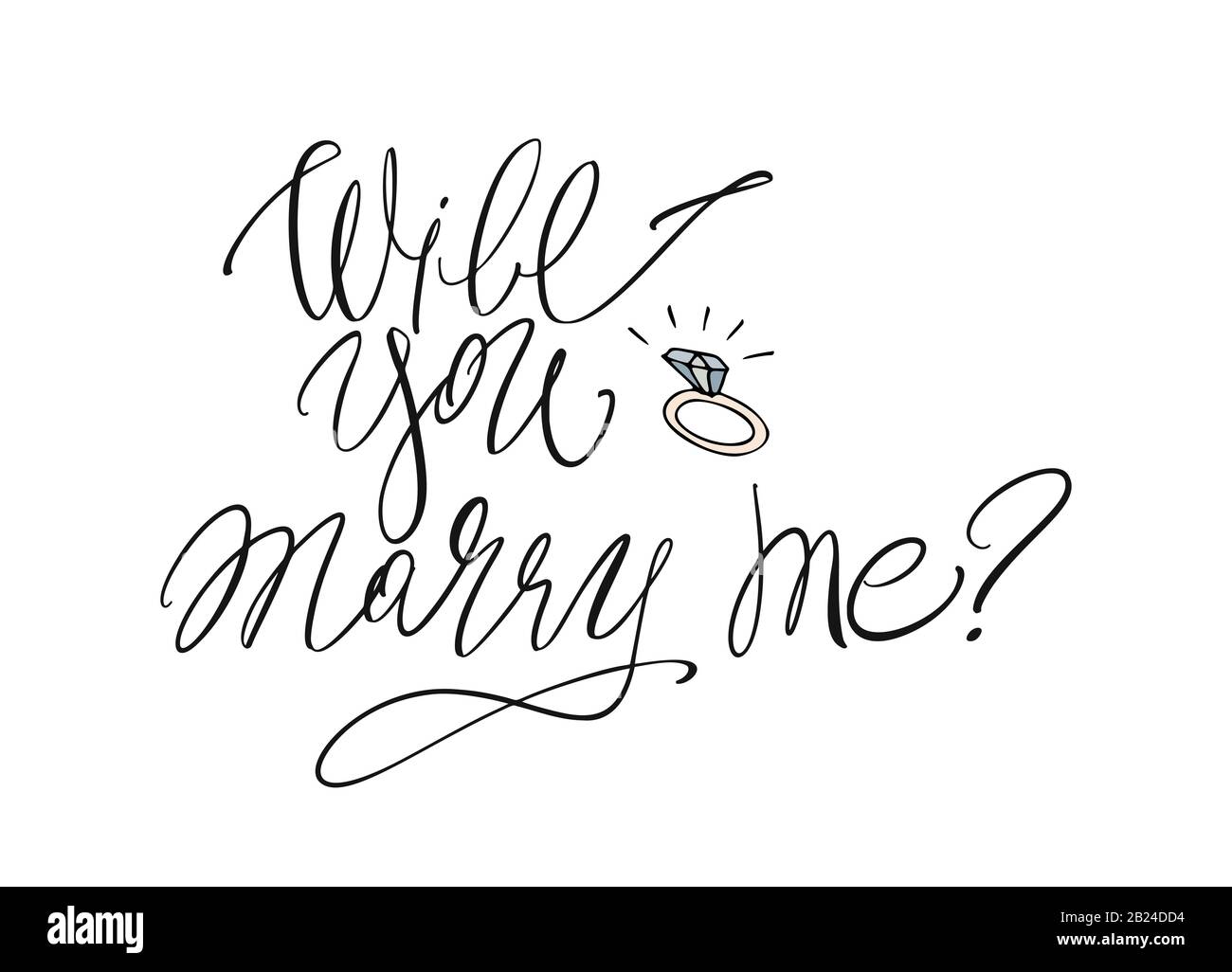 Will you marry me modern brush calligraphy. Ink illustration on white