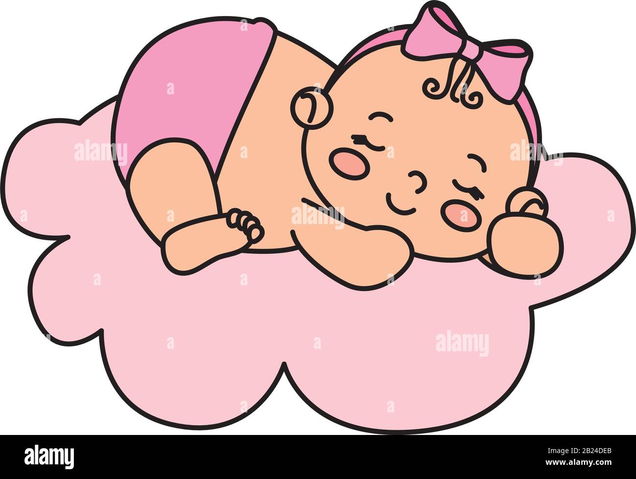 cute little baby girl sleeping in cloud isolated icon Stock Vector ...