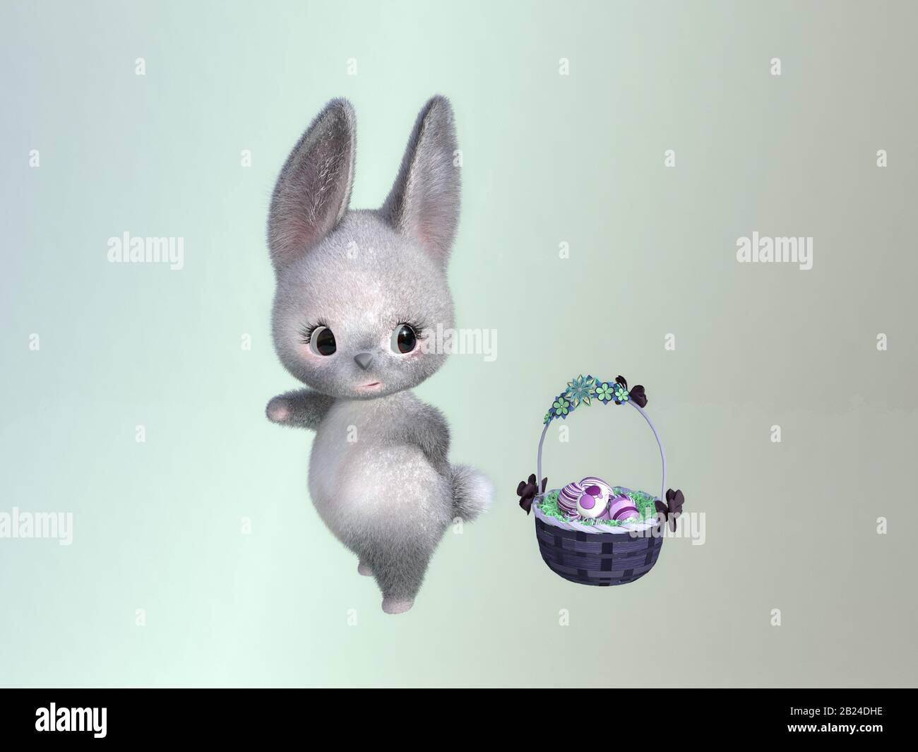 Easter bunny poses with colorful Easter eggs in a decorative basket for ...