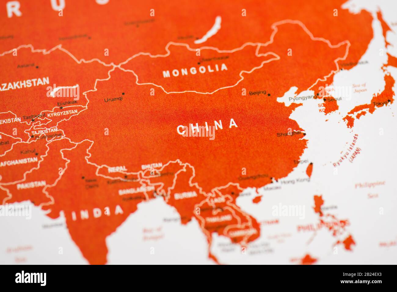 close up of map with different countries Stock Photo