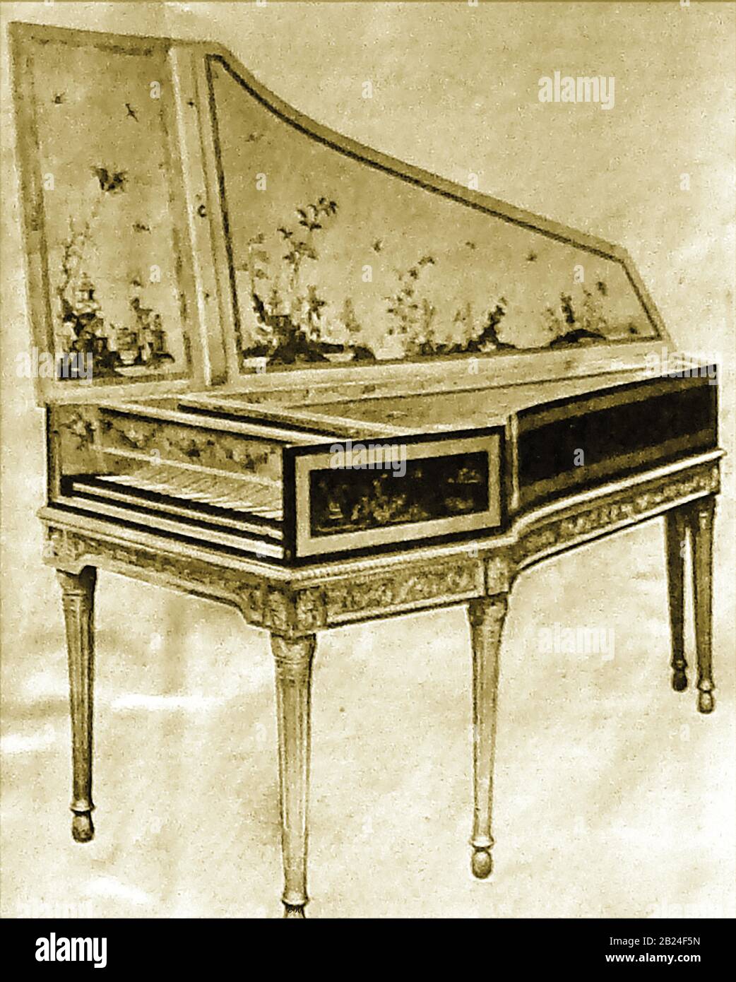 An 18th century harpsichord made in  the 18th century by Pascal Taskin (Pascal-Joseph Taskin ( 1723 – 1793 ), a Belgium-born French harpsichord and piano maker. He was as a master instrument-maker, taking over the supervision of the Blanchet workshop and became  facteur des clavessins du Roi (Keeper of the King's Music) Stock Photo