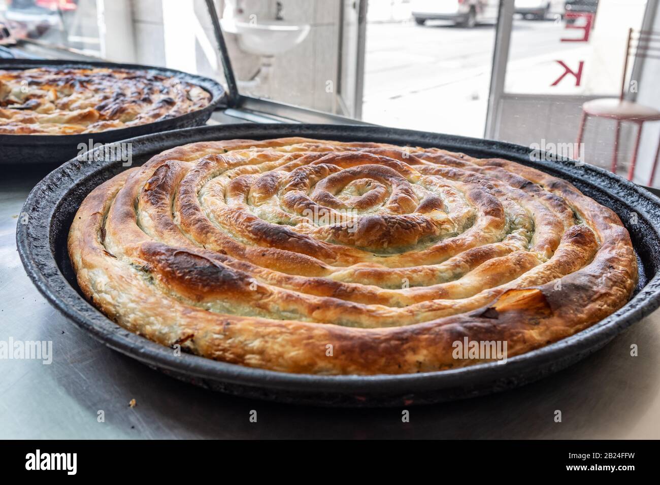 Traditional delicious Bosnian Burek in Sarajevo, BiH Stock Photo