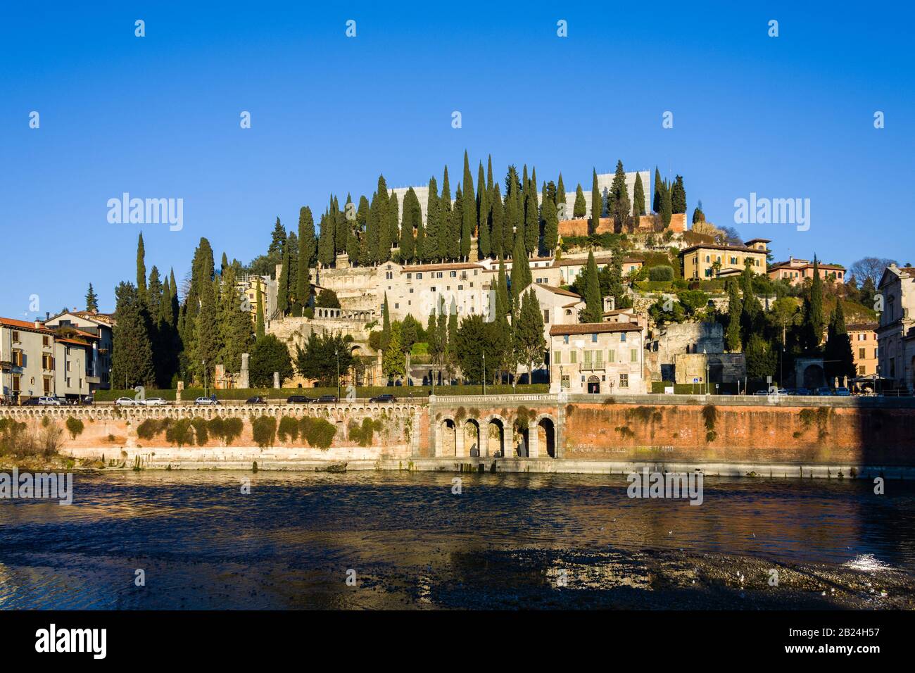 View on the city of Verona from the Adige river that crosses it. Italy ...